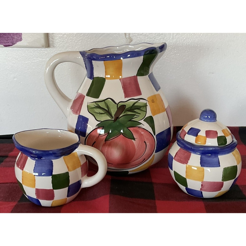 Vintage VERDURA Hand Painted Collection "Garden" Pitcher,‎ Cream, & Sugar 1995 - Picture 3 of 8